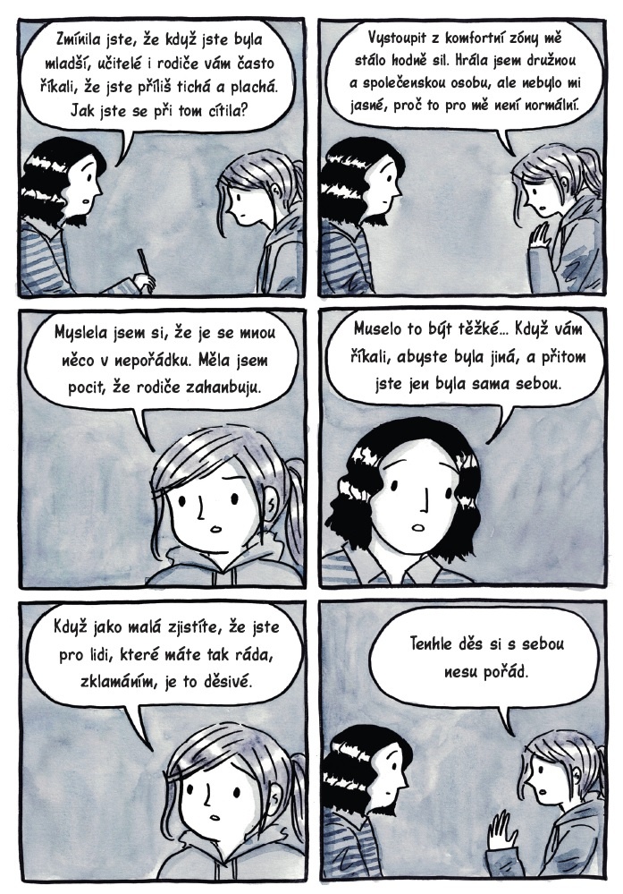 introvertka chodí na terapii debbie tung psychoterapie deprese úzkost komiks